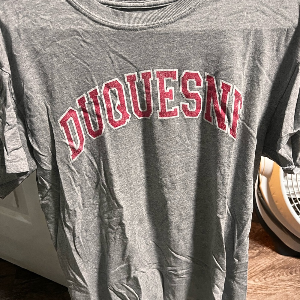 Gray Duquesne T-Shirt with Red Lettering
